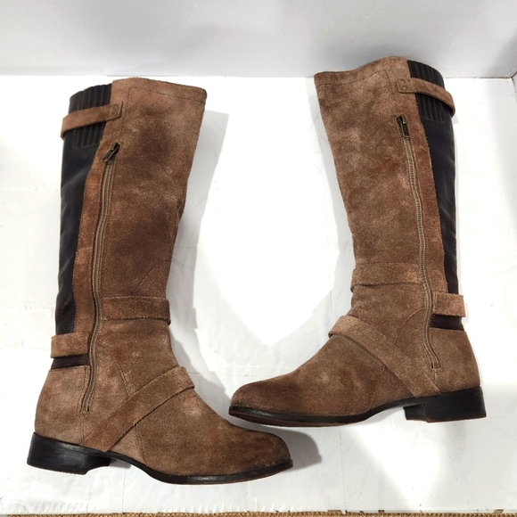 Ugg Cydnee Brown Suede Tall Riding Boots Women's size 6 Sheerling Lined EUC - Picture 3 of 12